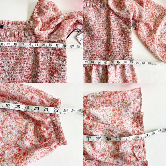 1. STATE Smocked Square Neck Long Sleeve Dress Pink Flower Women’s Size XXL NWT - Picture 7 of 8